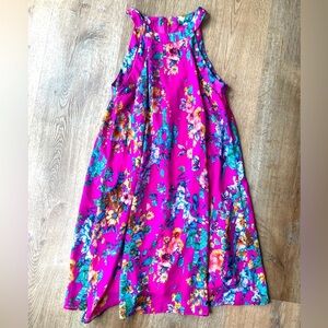 Betsey Johnson Pink Floral High Neck Swing Dress 6 Sleeveless Boho vintage Y2K